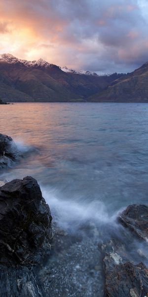Phone wallpaper: Mountains, Ocean, Mountain, Earth, Cloud, Sunset, Landscape free download