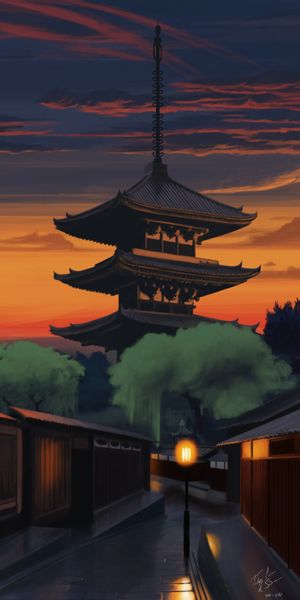 High-Quality Mobile Wallpaper of a Twilight Pagoda at Dusk