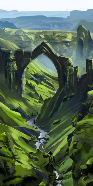 Enchanting phone wallpaper featuring a majestic arch in a vibrant valley