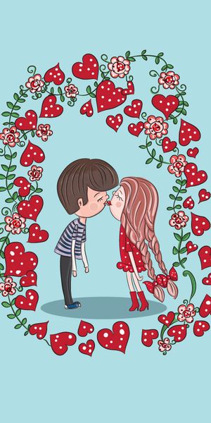 Phone wallpaper: Pair, Art, Couple, Kiss, Love free download