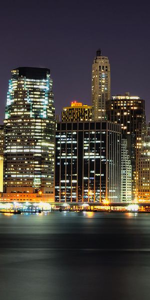 Phone wallpaper: Skyline, Manhattan, New York, Cities, Man Made, Night, City free download
