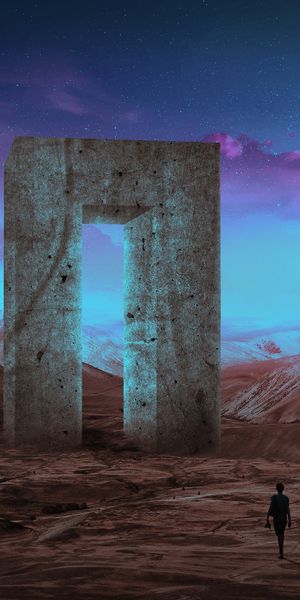 Enigmatic Arch Silhouette in a Night Landscape