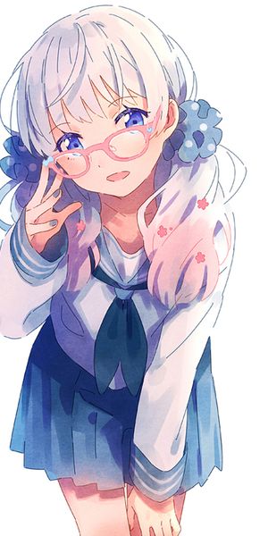 Phone wallpaper: Anime, Girl, Glasses, Blue Eyes, School Uniform, White Hair free download