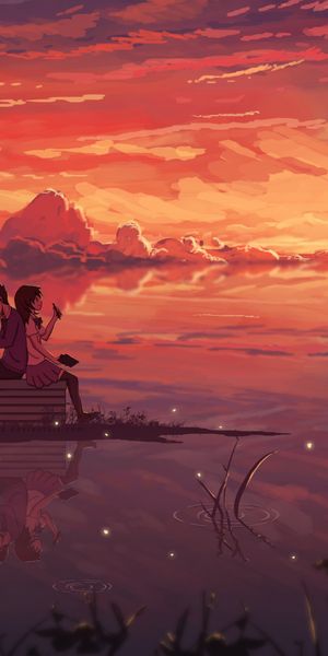 Phone wallpaper: Anime, Sunset, Piano, Original free download