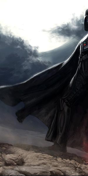 Darth Vader in a dramatic landscape - Star Wars phone wallpaper
