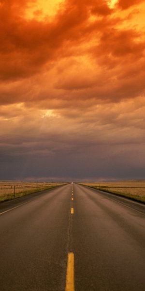 Phone wallpaper: Landscape, Sky, Road, Earth, Field, Cloud, Orange (Color) free download