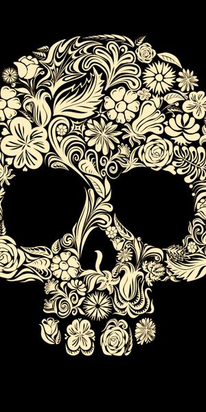Intricate Floral Skull Wallpaper for a Dark Aesthetic