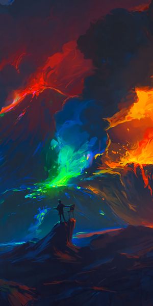 Vibrant Fantasy Volcano Eruption Scene for Mobile Wallpaper