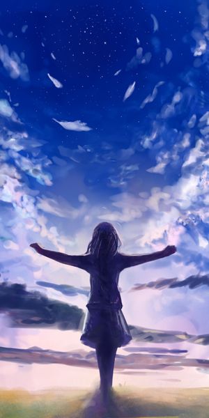 Enchanting anime wallpaper featuring a girl against a breathtaking sky