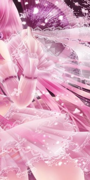 Enchanting anime girl wallpaper: pink dress and floral details for your phone