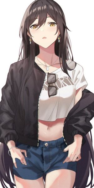 Stylish Anime Girl in Casual Outfit - Phone Wallpaper