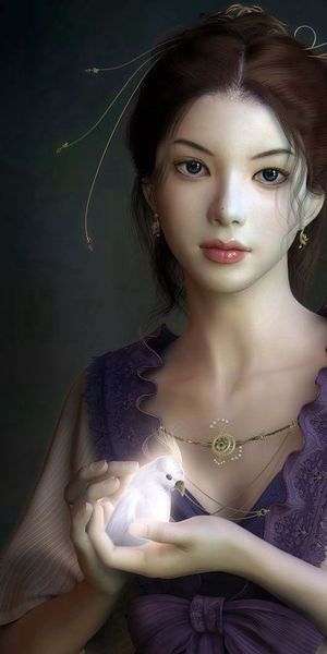 Tender Fantasy Girl Holding a Bird in Her Hands