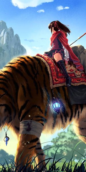 Girl Riding a Tiger: Stunning Anime Wallpaper