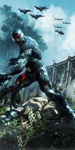 Epic Crysis Phone Wallpaper Featuring Turquoise Sci-Fi Elements
