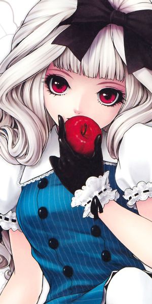 Charming Anime Girl with White Hair and Apple - Perfect iPhone Wallpaper