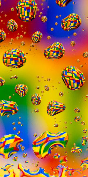 Phone wallpaper: Distortion, Drops, Motley, Multicolored, Bubbles, Pixels, Abstract free download