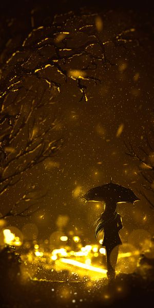 Lonely Silhouette Under an Umbrella on a Rainy Night