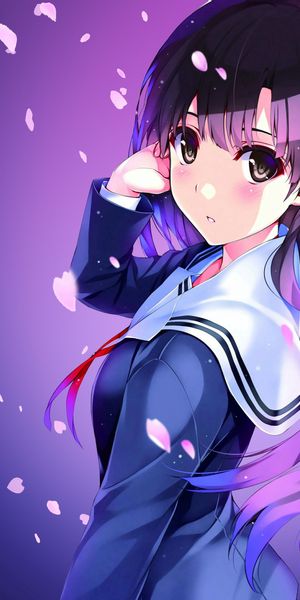 Enchanting Anime Schoolgirl with Petals Falling