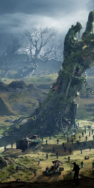 Phone wallpaper: Landscape, Fantasy, Hand, Artistic free download