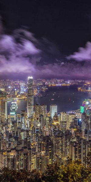 Phone wallpaper: Cities, Night, City, Skyscraper, Building, China, River, Hong Kong, Man Made free d