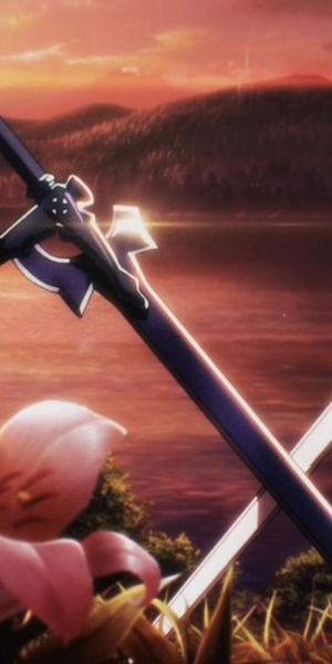 Epic Sunset Over Lake with Swords from Sword Art Online