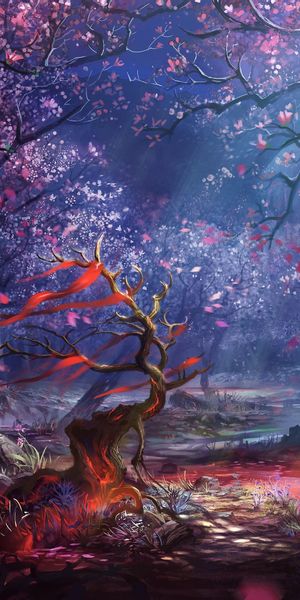 High-Quality Fantasy Forest with Cherry Blossom Trees