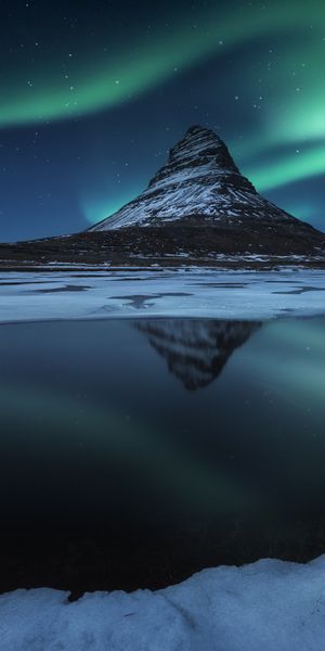 Phone wallpaper: Winter, Sky, Stars, Night, Peak, Reflection, Light, Earth, Aurora Borealis free dow