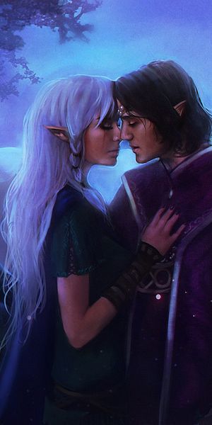 Magical Elf Couple Embracing Under the Moonlight - 4K Phone Wallpaper