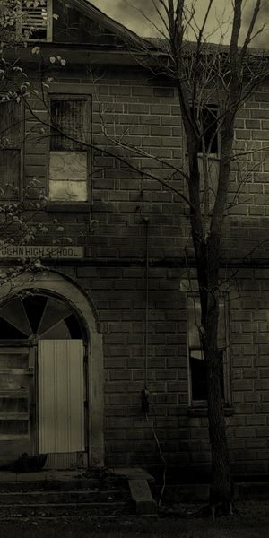 Eerie Haunted Grey House Under the Night Sky