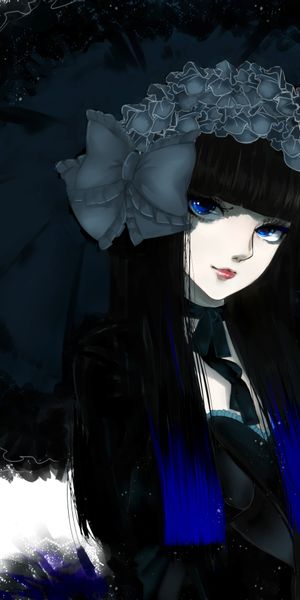 Phone wallpaper: Anime, Girl, Umbrella, Blue Eyes, Black Hair, Long Hair free download
