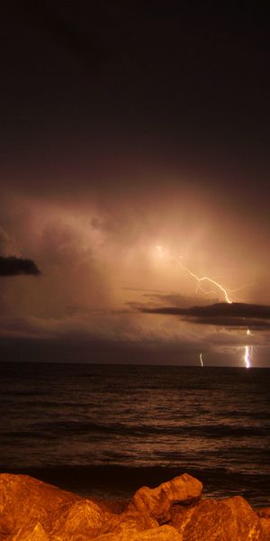 Phone wallpaper: Night, Lightning, Ocean, Photography free download