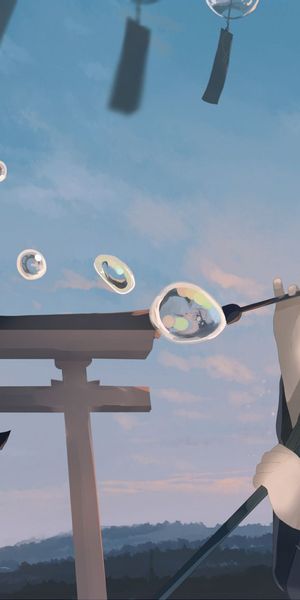 Beautiful phone wallpaper featuring a girl in Japanese attire with a torii gate
