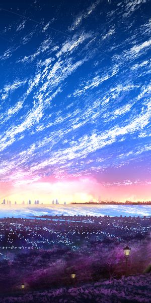 Vibrant Anime Cityscape Under a Stunning Sky