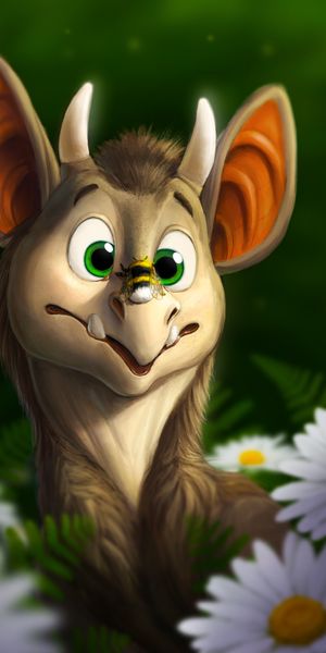 Charming Dragon Surrounded by Flowers and Bumblebee - Perfect Phone Background
