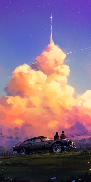 Romantic Sunset Scene with Classic Car