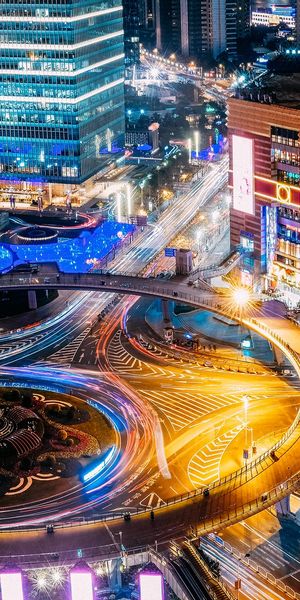 Phone wallpaper: Night, Building, Light, China, Photography, Shanghai, Highway, Time Lapse free down