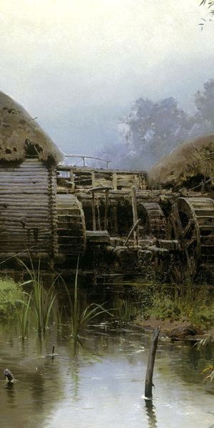 Phone wallpaper: Mill, Pond, Landscape, Nature, Art, Mechanism free download