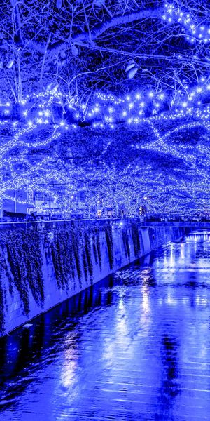 Mesmerizing Tokyo Nightscape: Blue Lights and Reflections - HD Phone Wallpaper