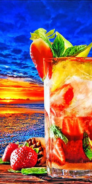 Vibrant Tropical Sunset Cocktail Wallpaper for iPhone - 4K Quality