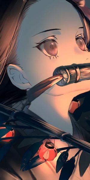Phone wallpaper: Anime, Night, Bamboo, Red Eyes, Black Hair, Long Hair, Nezuko Kamado, Demon Slayer:
