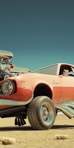 Stylish Retro Car in Desert Landscape for Phone Wallpaper
