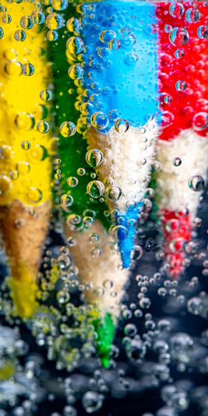 Phone wallpaper: Pencils, Miscellaneous, Miscellanea, Motley, Multicolored, Water, Bubbles free down