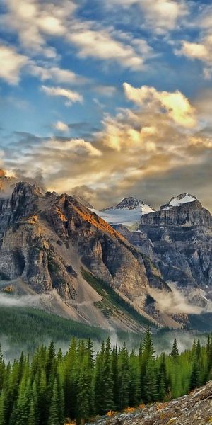Phone wallpaper: Valley, Mountains, Banff National Park, Fog, Forest, Nature, Tree, Mountain, Earth,