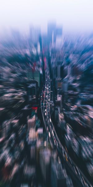 Phone wallpaper: Cities, City, View From Above, Building, Smooth, Street, Blur free download