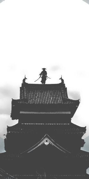 Epic Samurai Warrior Mobile Wallpaper: Fantasy Night Scene with Moon
