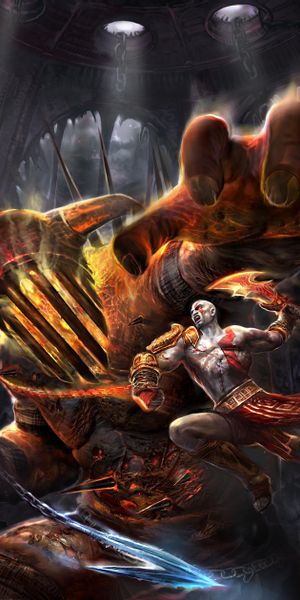 God of War: Kratos Battling a Titan – Stunning Mobile Wallpaper