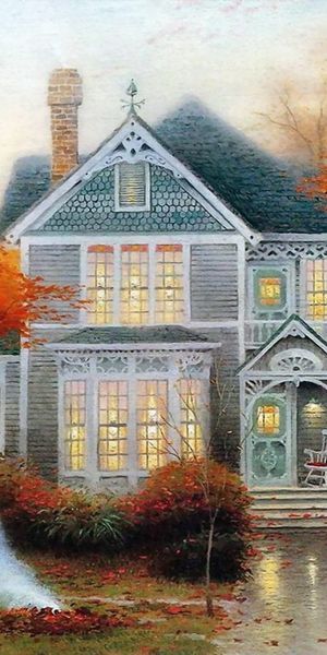 Phone wallpaper: Houses, Landscape, Trees, Autumn, Art free download