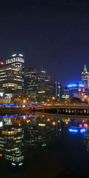 Phone wallpaper: Reflection, Cities, Melbourne, Bridge, Rivers, Night, Australia free download