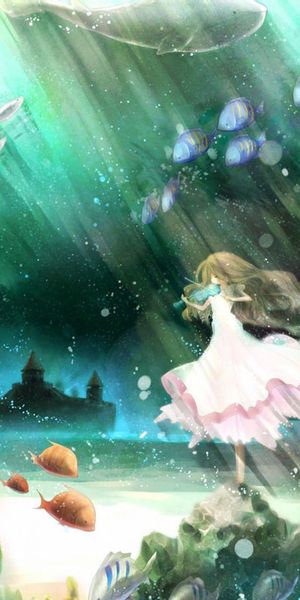 Anime Girl Swimming in a Magical Underwater World