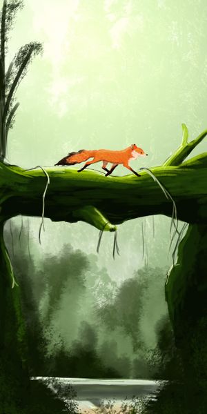 Charming 4K Mobile Wallpaper Featuring a Fox on a Bridge in a Lush Forest